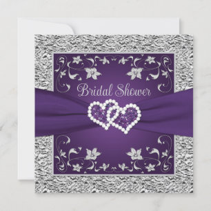 Purple, Grey Love Hearts Bridal Shower Invitation