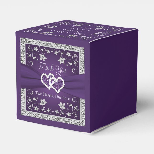 Purple, Grey Love Hearts Wedding Favour Box (Back Side)