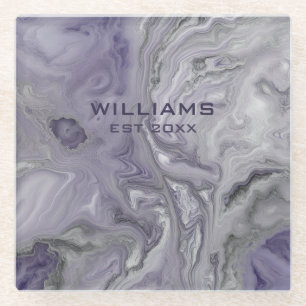 Purple Grey Marble Texture Personalised Glass Coaster