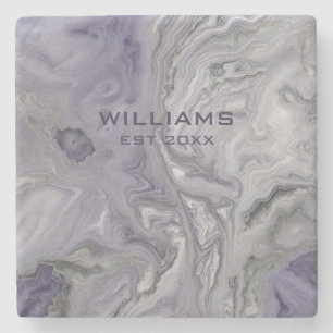 Purple Grey Marble Texture Personalised Stone Coaster