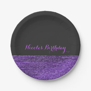 Purple & Grey Modern Glam Sequins Chic Party Paper Plate