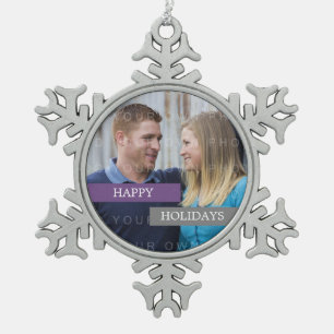 Purple Grey Modern Photo Snowflake Ornament