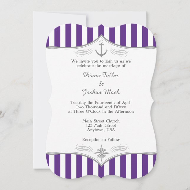 Purple Grey Nautical Wedding Invitation (Front)