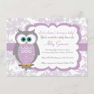 Purple, Grey, Owl Baby Shower Invitations - 730
