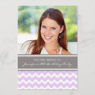 Purple Grey Photo 18th Birthday Party Invitations