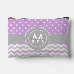 Purple Grey Polka Dot Chevron Accessory Pouch