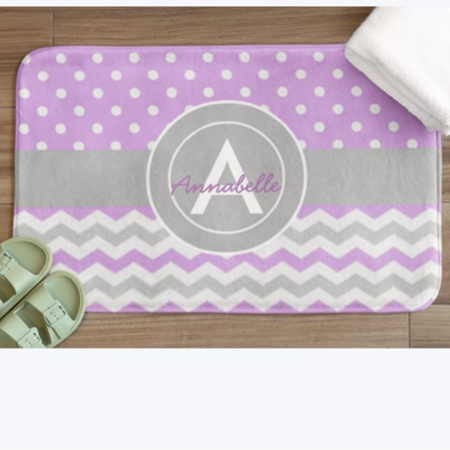 Purple Grey Polka Dot Chevron Bath Mat (Creator Uploaded)