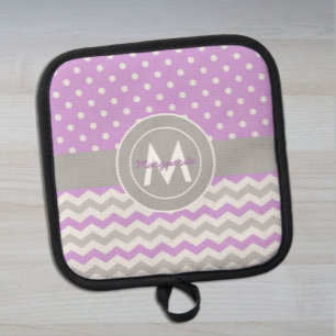 Purple Grey Polka Dot Chevron Pot Holder
