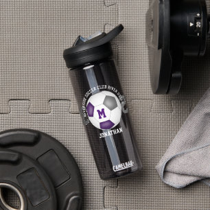 Purple grey school club colours custom soccer water bottle