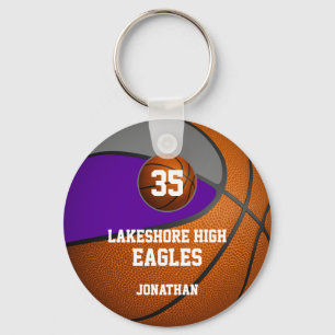 Purple grey school colours boys' basketball team key ring
