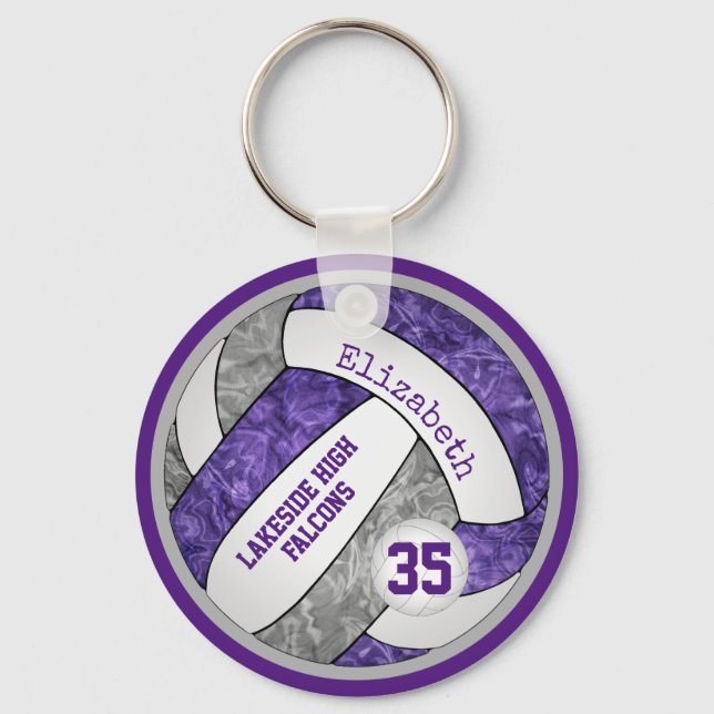purple grey school team colours girls volleyball key ring (Front)