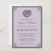 Purple Grey Seashell Nautical Wedding Invitation