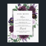 Purple Grey Silver Watercolor Wedding Menu Cards<br><div class="desc">Design features peonies and roses in various shades of purple, such as burgundy, Marsala, lavender, plum and more. Silver dollar eucalyptus and other greenery elements are intertwined within the design to add elegance to the flowers. The design also features a printed silver or grey border to make the watercolor floral...</div>