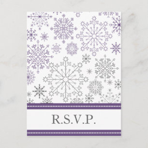 purple grey snowflake mod winter wedding rsvp invitation postcard