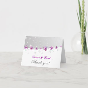 Purple grey snowflake wedding Thank You photo