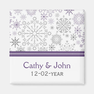 purple grey snowflake winter wedding save the date magnet
