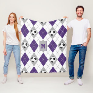 purple grey soccer team colours argyle pattern fleece blanket