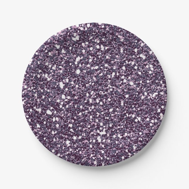Purple Grey Sparkle Glitter Glam Custom Party Paper Plate (Front)