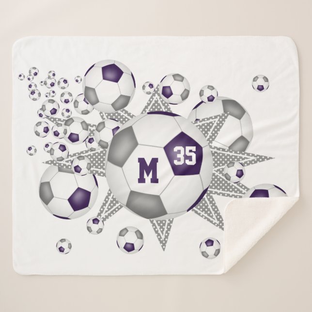purple grey sports room soccer ball blowout sherpa blanket (Front (Horizontal))