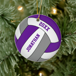 purple grey sports team colours boys volleyball ceramic ornament