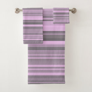 Purple Grey Stripes Bath Towel Set
