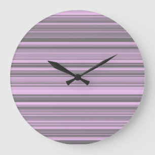Purple Grey Stripes Large Clock