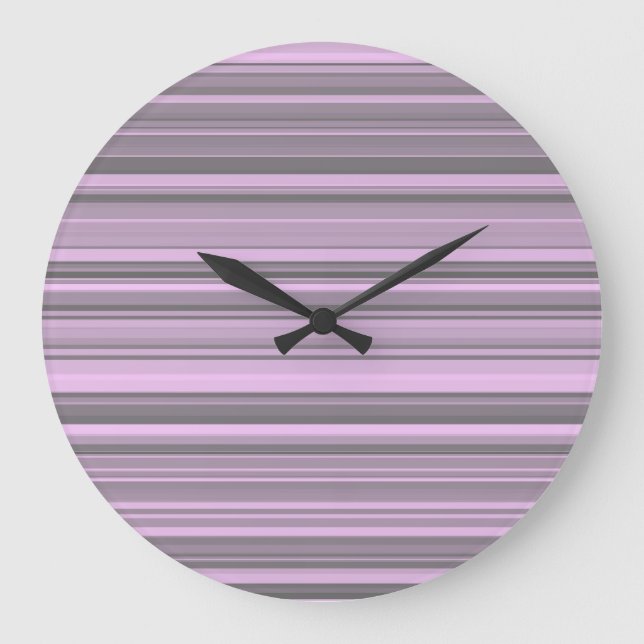 Purple Grey Stripes Large Clock (Front)