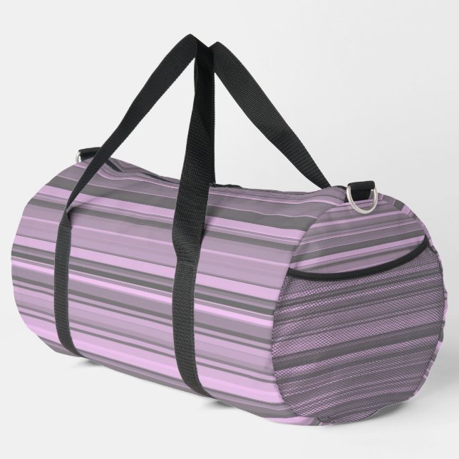 Purple Grey Stripes Large Duffle Bag (Right Corner)