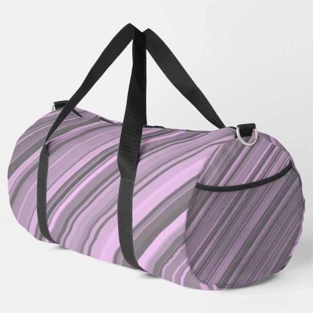 Purple Grey Stripes Large Duffle Bag (Right Corner)