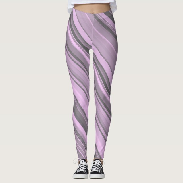 Purple Grey Stripes Leggings (Front)