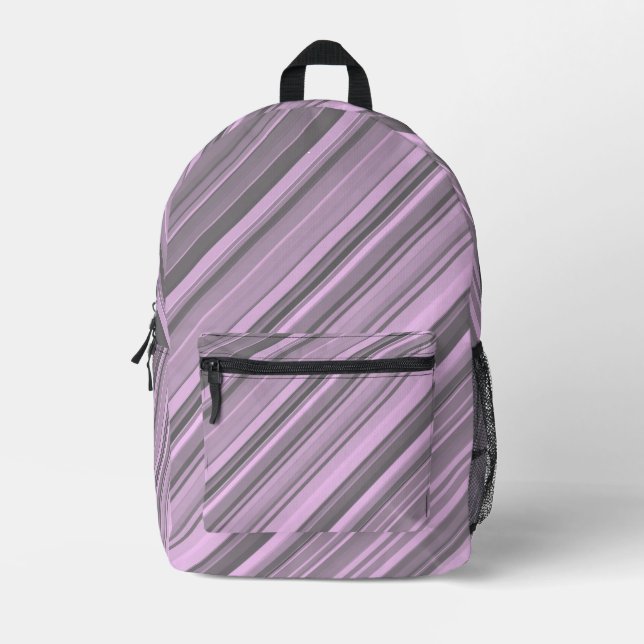 Purple Grey Stripes Printed Backpack (Front)