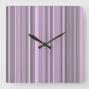 Purple Grey Stripes Square Wall Clock