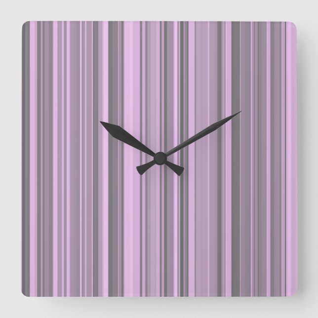 Purple Grey Stripes Square Wall Clock (Front)