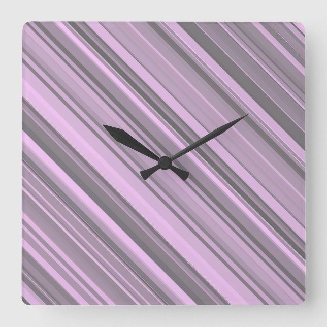Purple Grey Stripes Square Wall Clock (Front)