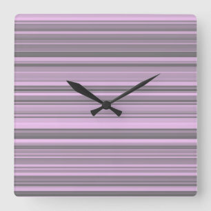 Purple Grey Stripes Square Wall Clock