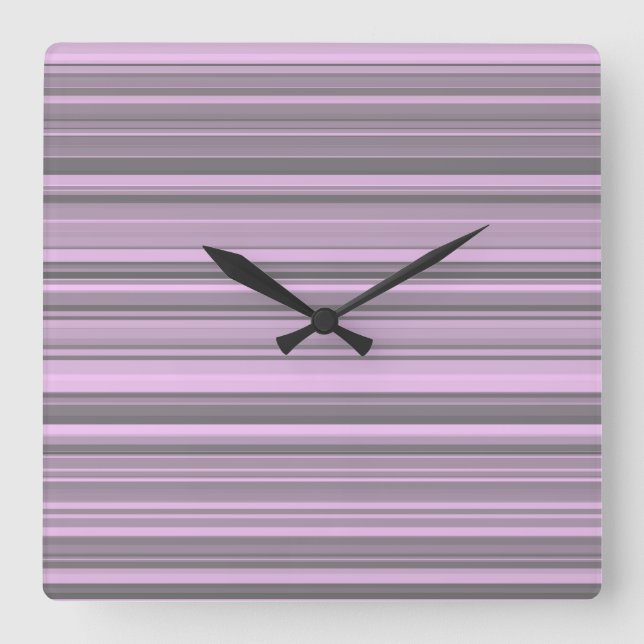 Purple Grey Stripes Square Wall Clock (Front)