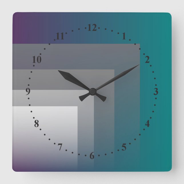 purple grey teal square wall clock (Front)