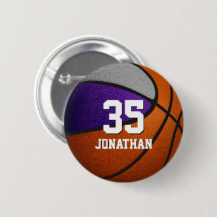 Purple grey team colours basketball boy girl name 6 cm round badge