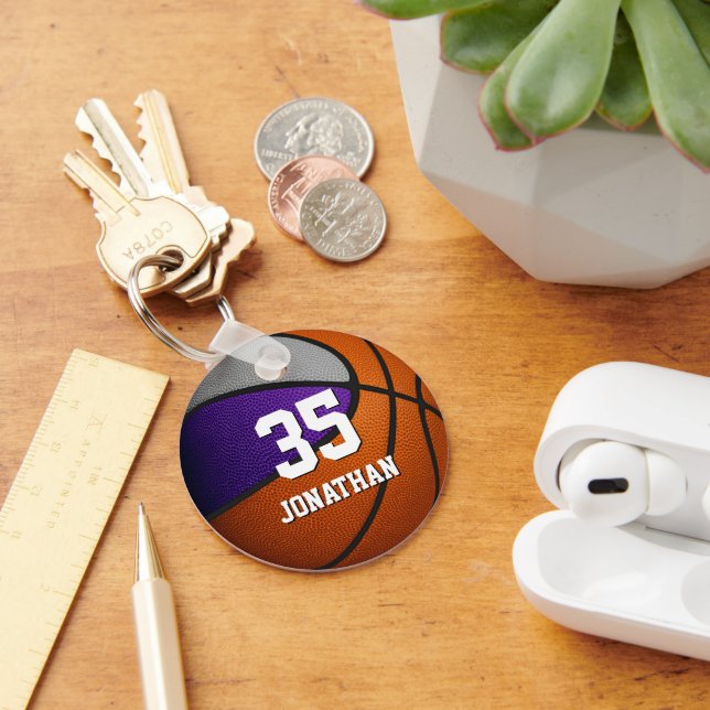 purple grey team colours realistic basketball key ring (Desk)