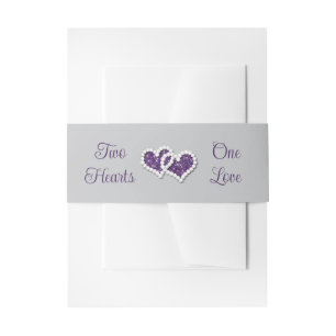 Purple, Grey Two Hearts, One Love Invitation Belly Band