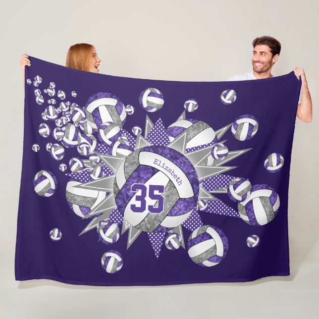 purple grey volleyball blowout girls sports room fleece blanket (In Situ)