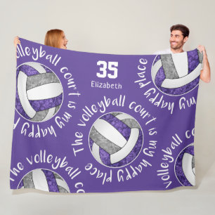 Purple grey volleyball court her happy place fleece blanket