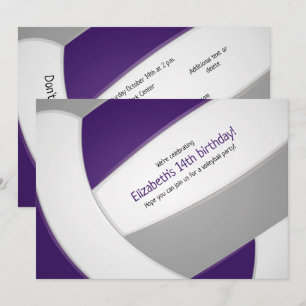 purple grey volleyball girls boys birthday party invitation