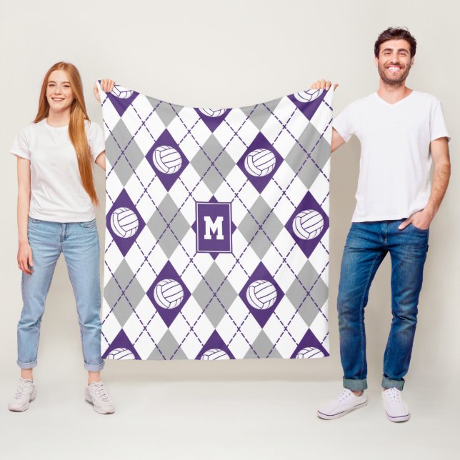 purple grey volleyball team colours argyle pattern fleece blanket (In Situ)