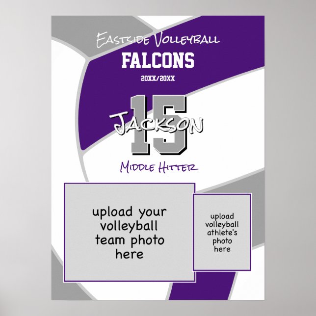 purple grey volleyball team colours commemorative poster (Front)
