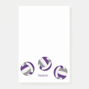 Purple grey volleyballs athlete name post-it notes
