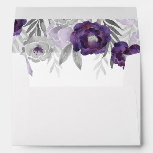 Purple Grey Watercolor Flowers Return Address A7 Envelope