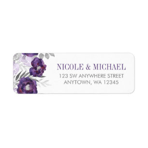 Purple Grey Watercolor Flowers Return Address Return Address Label