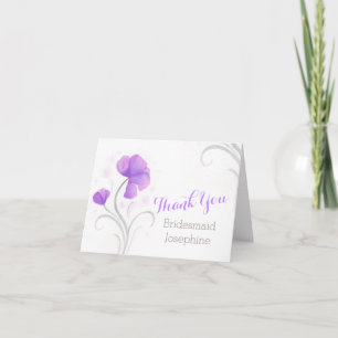Purple grey watercolor swirl wedding thank you card