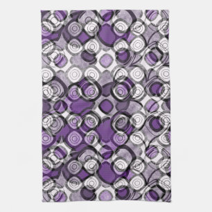 Purple Grey White Abstract Black Circles Tea Towel